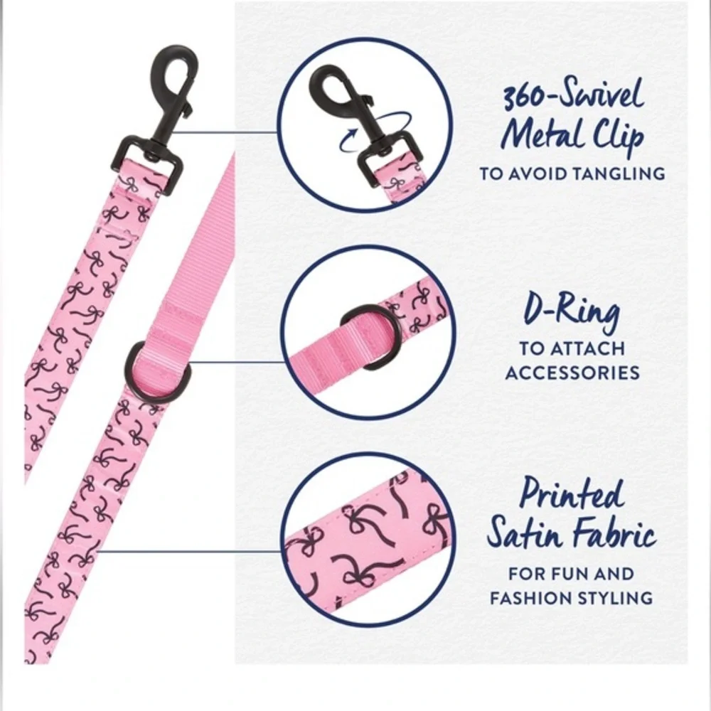 Top Paw® Pink Bows Dog Leash: 4-ft long, 1-in wide